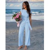 image:imageZESICA Womens 2026 Summer 2 Piece Outfit Sets Casual Short Sleeve Knit Belted Tops and Wide Leg Pants Work Office ClothesSky