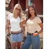 image:imageZESICA Womens Summer 2026 Short Sleeve Trendy Lace V Neck Tops Fitted Cute Shirts Dressy Casual Blouses Y2k Going Out OutfitsApricot