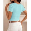 image:imageZESICA Womens Summer 2026 Short Sleeve Trendy Lace V Neck Tops Fitted Cute Shirts Dressy Casual Blouses Y2k Going Out OutfitsAqua Blue