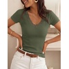 image:imageZESICA Womens Summer 2026 Short Sleeve Trendy Lace V Neck Tops Fitted Cute Shirts Dressy Casual Blouses Y2k Going Out OutfitsArmy Green