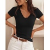 image:imageZESICA Womens Summer 2026 Short Sleeve Trendy Lace V Neck Tops Fitted Cute Shirts Dressy Casual Blouses Y2k Going Out OutfitsBlack