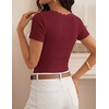 image:imageZESICA Womens Summer 2026 Short Sleeve Trendy Lace V Neck Tops Fitted Cute Shirts Dressy Casual Blouses Y2k Going Out OutfitsBurgundy