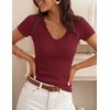 image:imageZESICA Womens Summer 2026 Short Sleeve Trendy Lace V Neck Tops Fitted Cute Shirts Dressy Casual Blouses Y2k Going Out OutfitsBurgundy