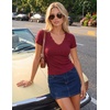 image:imageZESICA Womens Summer 2026 Short Sleeve Trendy Lace V Neck Tops Fitted Cute Shirts Dressy Casual Blouses Y2k Going Out OutfitsBurgundy