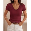 image:imageZESICA Womens Summer 2026 Short Sleeve Trendy Lace V Neck Tops Fitted Cute Shirts Dressy Casual Blouses Y2k Going Out OutfitsBurgundy