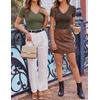 image:imageZESICA Womens Summer 2026 Short Sleeve Trendy Lace V Neck Tops Fitted Cute Shirts Dressy Casual Blouses Y2k Going Out OutfitsCoffee