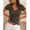 image:imageZESICA Womens Summer 2026 Short Sleeve Trendy Lace V Neck Tops Fitted Cute Shirts Dressy Casual Blouses Y2k Going Out OutfitsCoffee