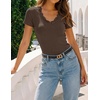 image:imageZESICA Womens Summer 2026 Short Sleeve Trendy Lace V Neck Tops Fitted Cute Shirts Dressy Casual Blouses Y2k Going Out OutfitsCoffee