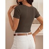 image:imageZESICA Womens Summer 2026 Short Sleeve Trendy Lace V Neck Tops Fitted Cute Shirts Dressy Casual Blouses Y2k Going Out OutfitsCoffee