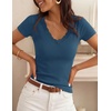 image:imageZESICA Womens Summer 2026 Short Sleeve Trendy Lace V Neck Tops Fitted Cute Shirts Dressy Casual Blouses Y2k Going Out OutfitsDusty Blue