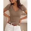 image:imageZESICA Womens Summer 2026 Short Sleeve Trendy Lace V Neck Tops Fitted Cute Shirts Dressy Casual Blouses Y2k Going Out OutfitsKhaki