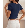 image:imageZESICA Womens Summer 2026 Short Sleeve Trendy Lace V Neck Tops Fitted Cute Shirts Dressy Casual Blouses Y2k Going Out OutfitsNavy