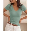 image:imageZESICA Womens Summer 2026 Short Sleeve Trendy Lace V Neck Tops Fitted Cute Shirts Dressy Casual Blouses Y2k Going Out OutfitsOlive Green