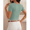 image:imageZESICA Womens Summer 2026 Short Sleeve Trendy Lace V Neck Tops Fitted Cute Shirts Dressy Casual Blouses Y2k Going Out OutfitsOlive Green