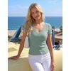 image:imageZESICA Womens Summer 2026 Short Sleeve Trendy Lace V Neck Tops Fitted Cute Shirts Dressy Casual Blouses Y2k Going Out OutfitsOlive Green