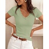 image:imageZESICA Womens Summer 2026 Short Sleeve Trendy Lace V Neck Tops Fitted Cute Shirts Dressy Casual Blouses Y2k Going Out OutfitsSage