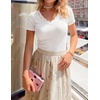 image:imageZESICA Womens Summer 2026 Short Sleeve Trendy Lace V Neck Tops Fitted Cute Shirts Dressy Casual Blouses Y2k Going Out OutfitsWhite