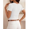 image:imageZESICA Womens Summer 2026 Short Sleeve Trendy Lace V Neck Tops Fitted Cute Shirts Dressy Casual Blouses Y2k Going Out OutfitsWhite