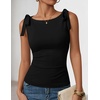 image:imageZESICA Womens Cute Summer Going Out Tank Tops 2026 Y2K Trendy Tie Shoulder Boat Neck Ruch Fitted ShirtsBlack