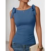image:imageZESICA Womens Cute Summer Going Out Tank Tops 2026 Y2K Trendy Tie Shoulder Boat Neck Ruch Fitted ShirtsDusty Blue