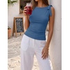 image:imageZESICA Womens Cute Summer Going Out Tank Tops 2026 Y2K Trendy Tie Shoulder Boat Neck Ruch Fitted ShirtsDusty Blue