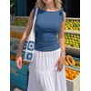 image:imageZESICA Womens Cute Summer Going Out Tank Tops 2026 Y2K Trendy Tie Shoulder Boat Neck Ruch Fitted ShirtsDusty Blue