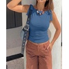 image:imageZESICA Womens Cute Summer Going Out Tank Tops 2026 Y2K Trendy Tie Shoulder Boat Neck Ruch Fitted ShirtsDusty Blue