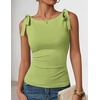 image:imageZESICA Womens Cute Summer Going Out Tank Tops 2026 Y2K Trendy Tie Shoulder Boat Neck Ruch Fitted ShirtsGrass Green