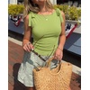 image:imageZESICA Womens Cute Summer Going Out Tank Tops 2026 Y2K Trendy Tie Shoulder Boat Neck Ruch Fitted ShirtsGrass Green