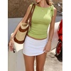 image:imageZESICA Womens Cute Summer Going Out Tank Tops 2026 Y2K Trendy Tie Shoulder Boat Neck Ruch Fitted ShirtsGrass Green