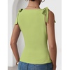 image:imageZESICA Womens Cute Summer Going Out Tank Tops 2026 Y2K Trendy Tie Shoulder Boat Neck Ruch Fitted ShirtsGrass Green