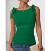 image:imageZESICA Womens Cute Summer Going Out Tank Tops 2026 Y2K Trendy Tie Shoulder Boat Neck Ruch Fitted ShirtsGreen