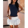 image:imageZESICA Womens Cute Summer Going Out Tank Tops 2026 Y2K Trendy Tie Shoulder Boat Neck Ruch Fitted ShirtsNavy