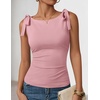 image:imageZESICA Womens Cute Summer Going Out Tank Tops 2026 Y2K Trendy Tie Shoulder Boat Neck Ruch Fitted ShirtsPink