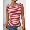 image:imageZESICA Womens Cute Summer Going Out Tank Tops 2026 Y2K Trendy Tie Shoulder Boat Neck Ruch Fitted ShirtsRed