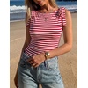 image:imageZESICA Womens Cute Summer Going Out Tank Tops 2026 Y2K Trendy Tie Shoulder Boat Neck Ruch Fitted ShirtsRed