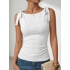 image:imageZESICA Womens Cute Summer Going Out Tank Tops 2026 Y2K Trendy Tie Shoulder Boat Neck Ruch Fitted ShirtsWhite