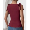image:imageZESICA Womens Cute Summer Going Out Tank Tops 2026 Y2K Trendy Tie Shoulder Boat Neck Ruch Fitted ShirtsWine Red