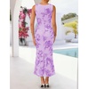 image:imageZESICA Womens 2026 Summer Floral Wedding Guest Midi Dress Sleeveless Mesh Slit Bodycon Formal Cocktail Party DressesPurple
