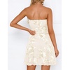 image:imageZESICA Womens 2026 Summer Strapless Floral Mini Dress  3D Embroidered Mesh ALine Tube Top Off Shoulder Short Dresses for Wedding Guest Cocktail Formal Party Beach VacationApricot