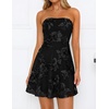 image:imageZESICA Womens 2026 Summer Strapless Floral Mini Dress  3D Embroidered Mesh ALine Tube Top Off Shoulder Short Dresses for Wedding Guest Cocktail Formal Party Beach VacationDim