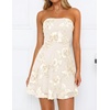 image:imageZESICA Womens 2026 Summer Strapless Floral Mini Dress  3D Embroidered Mesh ALine Tube Top Off Shoulder Short Dresses for Wedding Guest Cocktail Formal Party Beach VacationApricot