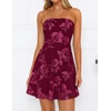 image:imageZESICA Womens 2026 Summer Strapless Floral Mini Dress  3D Embroidered Mesh ALine Tube Top Off Shoulder Short Dresses for Wedding Guest Cocktail Formal Party Beach VacationRed