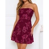image:imageZESICA Womens 2026 Summer Strapless Floral Mini Dress  3D Embroidered Mesh ALine Tube Top Off Shoulder Short Dresses for Wedding Guest Cocktail Formal Party Beach VacationRed