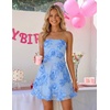 image:imageZESICA Womens 2026 Summer Strapless Floral Mini Dress  3D Embroidered Mesh ALine Tube Top Off Shoulder Short Dresses for Wedding Guest Cocktail Formal Party Beach VacationBlue