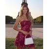 image:imageZESICA Womens 2026 Summer Strapless Floral Mini Dress  3D Embroidered Mesh ALine Tube Top Off Shoulder Short Dresses for Wedding Guest Cocktail Formal Party Beach VacationRed