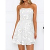 image:imageZESICA Womens 2026 Summer Strapless Floral Mini Dress  3D Embroidered Mesh ALine Tube Top Off Shoulder Short Dresses for Wedding Guest Cocktail Formal Party Beach VacationWhite