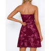 image:imageZESICA Womens 2026 Summer Strapless Floral Mini Dress  3D Embroidered Mesh ALine Tube Top Off Shoulder Short Dresses for Wedding Guest Cocktail Formal Party Beach VacationRed