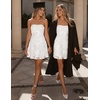 image:imageZESICA Womens 2026 Summer Strapless Floral Mini Dress  3D Embroidered Mesh ALine Tube Top Off Shoulder Short Dresses for Wedding Guest Cocktail Formal Party Beach VacationWhite