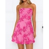 image:imageZESICA Womens 2026 Summer Strapless Floral Mini Dress  3D Embroidered Mesh ALine Tube Top Off Shoulder Short Dresses for Wedding Guest Cocktail Formal Party Beach VacationRose